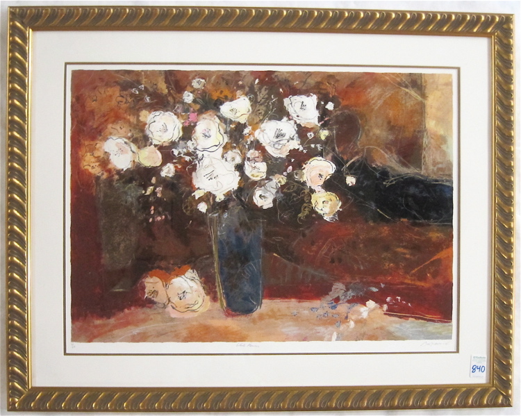 Appraisal: COLOR SERIGRAPH TITLED WHITE FLOWERS Image measures x illegibly signed