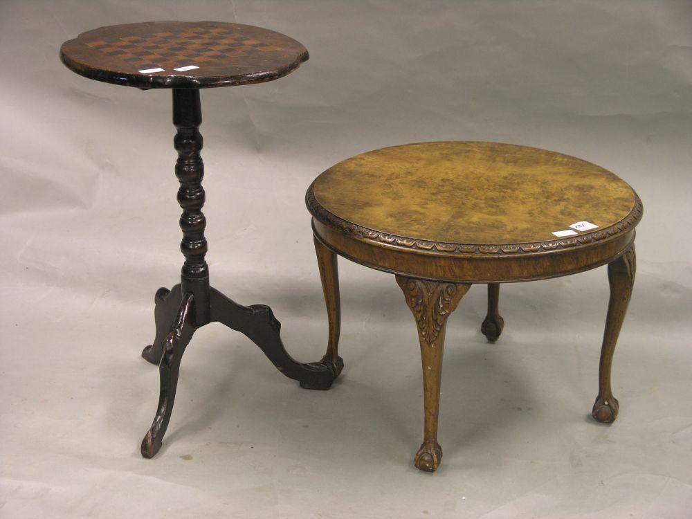 Appraisal: A Victorian dark stained games table inlaid top tilting on