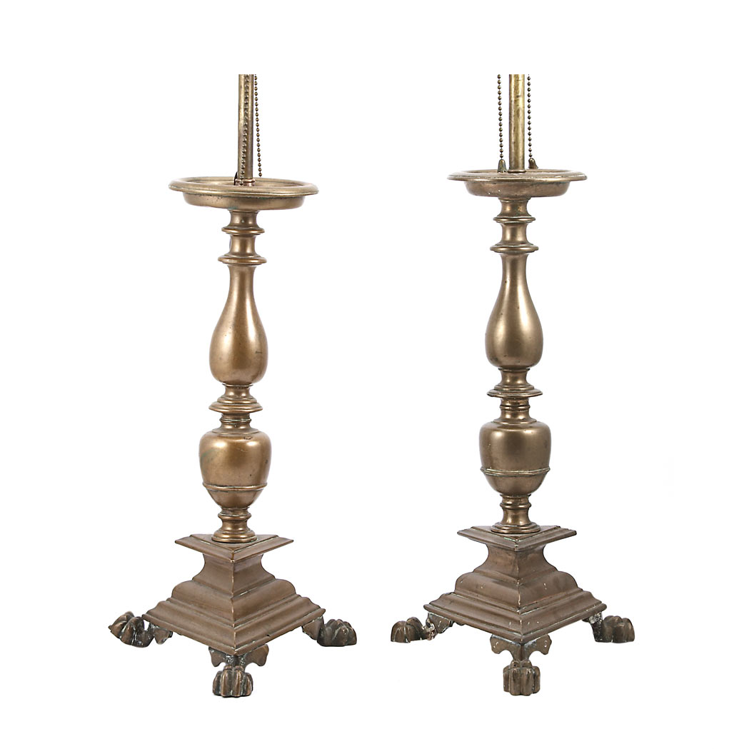 Appraisal: Pair of Italian Baroque Style Brass Altar Sticks Each mounted