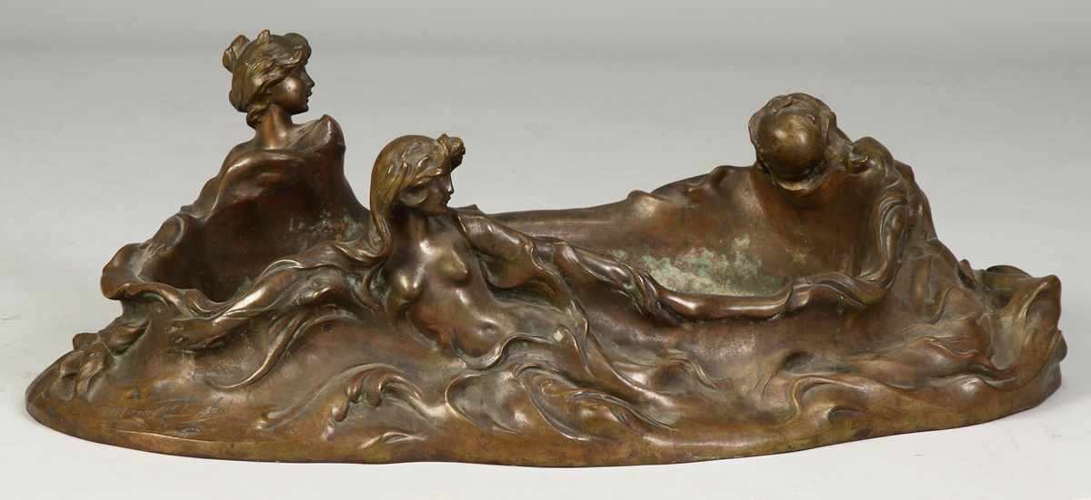 Appraisal: Marcel Debut Paris - Art Nouveau Bronze Centerpiece w figures