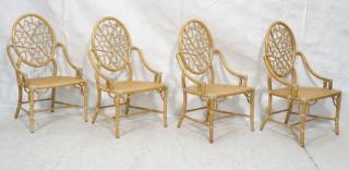 Appraisal: Set MCGUIRE Rattan Cane Seat Arm Dining Chairs Oval bamboo