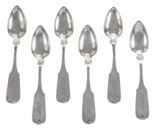 Appraisal: Six John Campbell Coin Silver Spoons American th century shaped