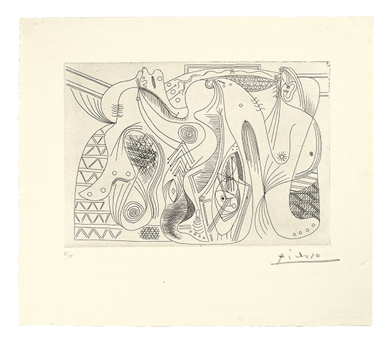 Appraisal: PABLO PICASSO Figures Etching on cream laid paper x mm