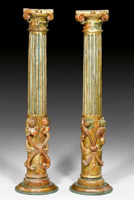 Appraisal: PAIR OF PAINTED COLUMNS Baroque Italy th century Fluted and