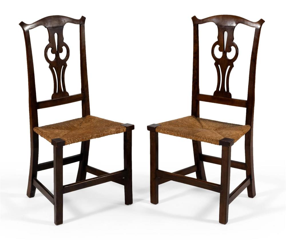 Appraisal: PAIR OF COUNTRY CHIPPENDALE RUSH-SEAT SIDE CHAIRS LAST QUARTER OF