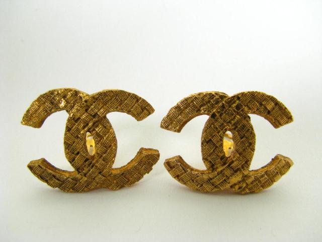 Appraisal: Chanel vintage quilted design '' logo clip back earrings