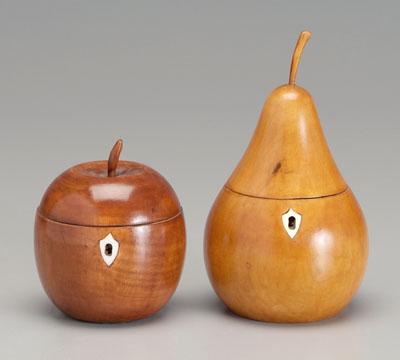 Appraisal: Pear apple tea boxes lidded pear-shaped tea box turned of