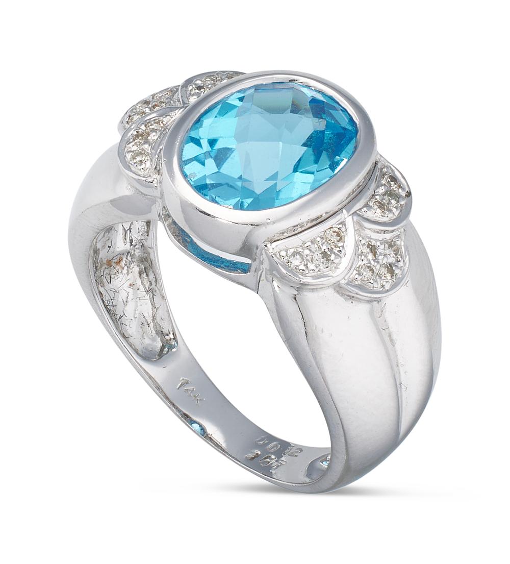 Appraisal: BLUE TOPAZ DIAMOND AND KT WHITE GOLD RING APPROX DWT