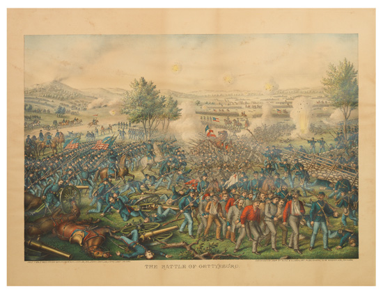 Appraisal: CIVIL WAR--PRINTS The Battle of Gettysburg Chromolithograph x inches unevenly