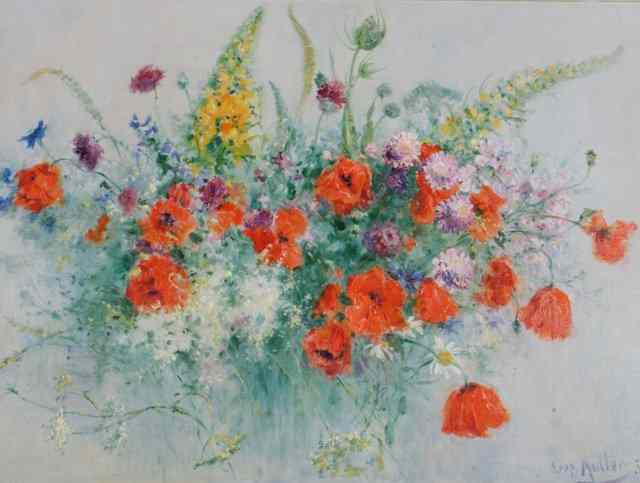 Appraisal: LEOPOLD MULLER TH CENTURY Still life of poppies and meadow