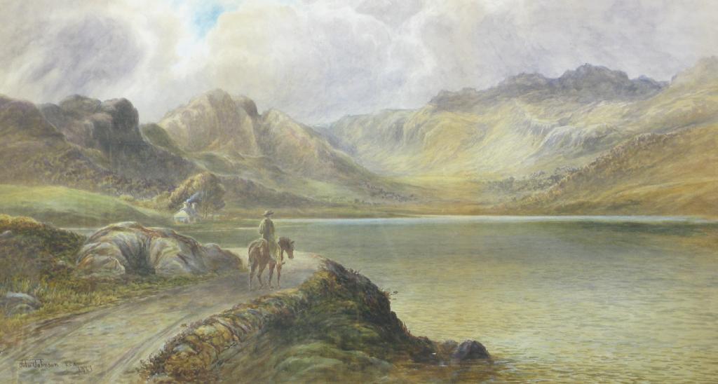 Appraisal: JOHN JOHNSON RCA A Welsh Lake Landscape with a figure