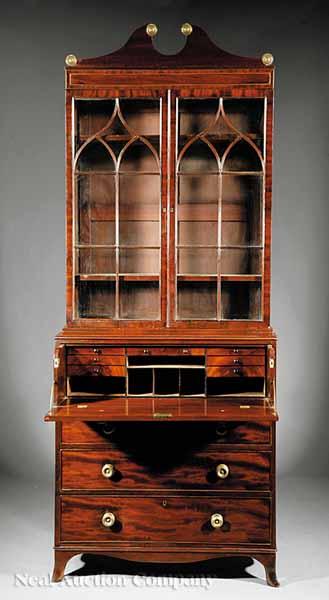 Appraisal: A George III Inlaid Mahogany Secretaire Bookcase the broken arch