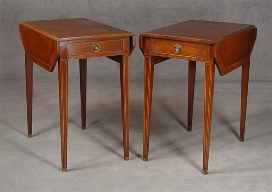 Appraisal: Pair of Mahogany End Tables th Century Inlaid banded top