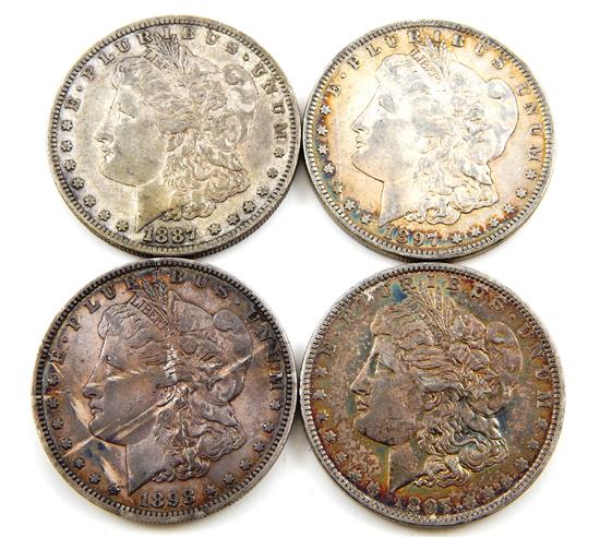 Appraisal: COINS Four coins lot of two -O Morgan dollars one