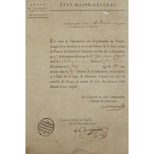 Appraisal: Napoleon Bonaparte I - printed document dated nd Brumaire de