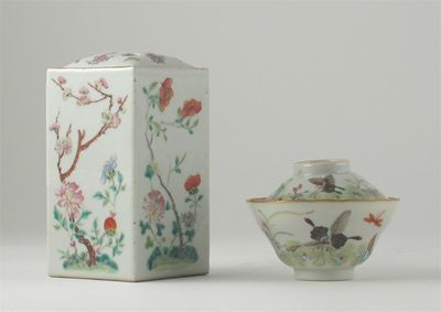 Appraisal: A Chinese famille rose square-section vase and cover painted with