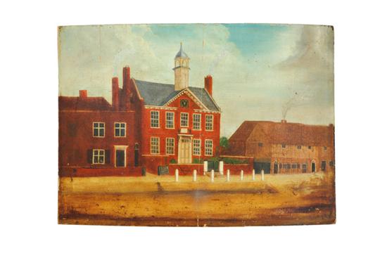 Appraisal: COLONIAL STREETSCAPE AMERICAN EARLY TH CENTURY Oil on wood unsigned