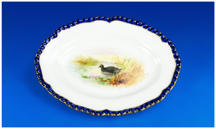 Appraisal: Royal Worcester Shallow Cabinet Dish 'Moorhen' with royal blue and