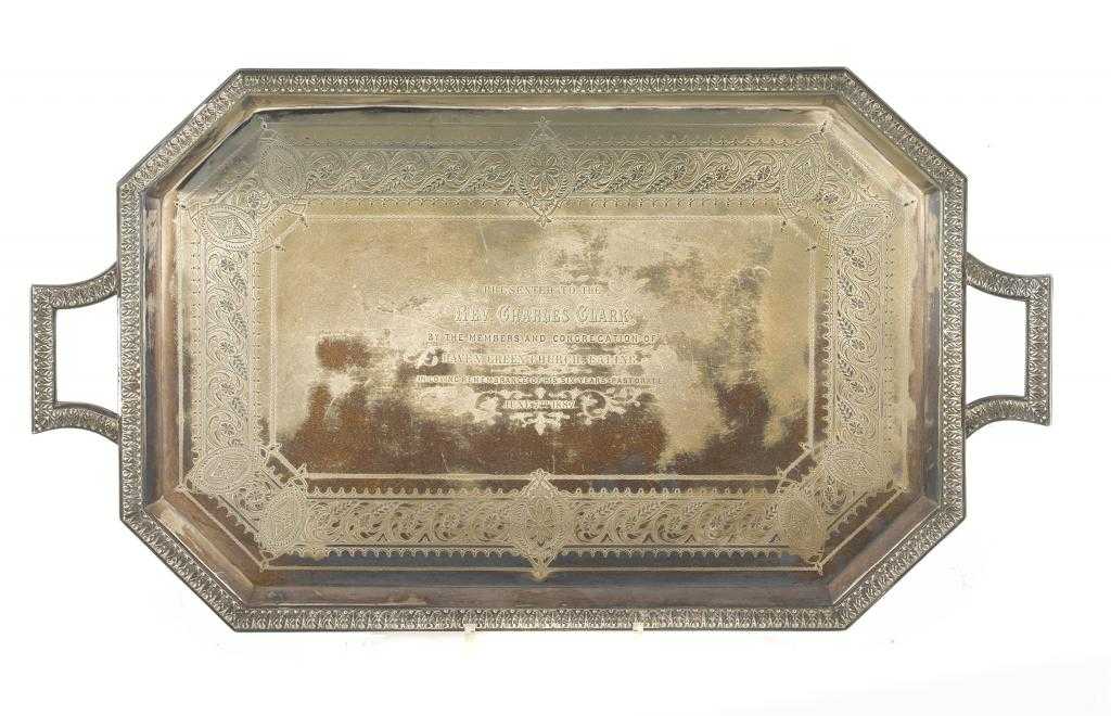 Appraisal: A VICTORIAN TEA TRAY the field engraved with a presentation