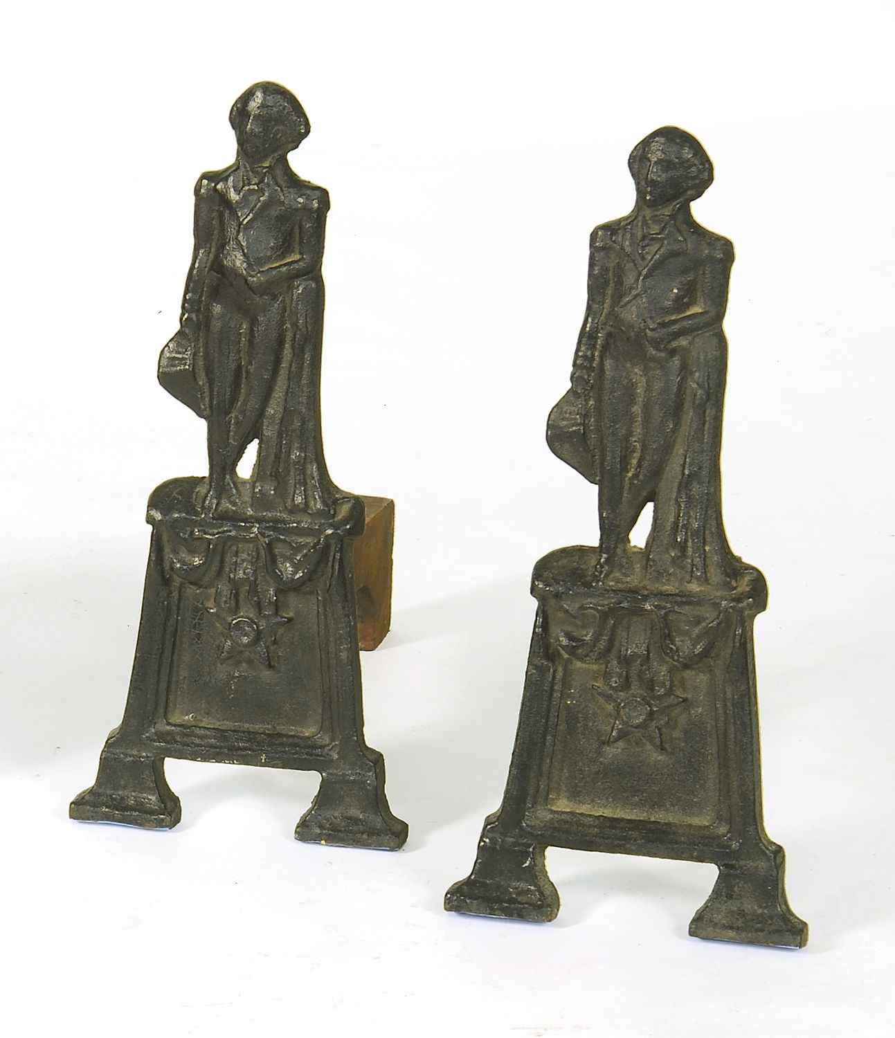 Appraisal: PAIR OF ANTIQUE AMERICAN CAST IRON ANDIRONSLate th Early th