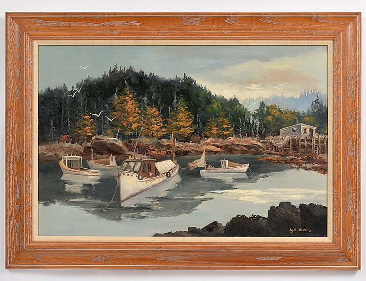 Appraisal: SYD BROWNE AMERICAN - Maine Landscape with Boats Signed l