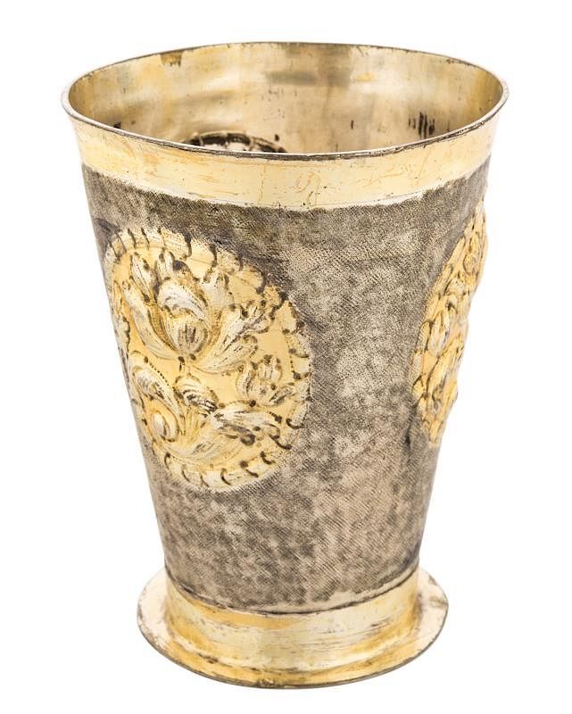 Appraisal: A RUSSIAN SILVER-GILT BEAKER REPOUSSE WITH FLOWERS MOSCOW LATE TH