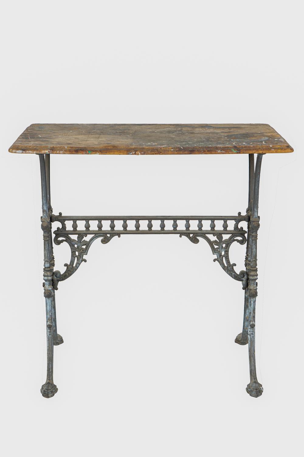 Appraisal: CAST IRON WOOD TABLECondition heavy wear and marks to wooden