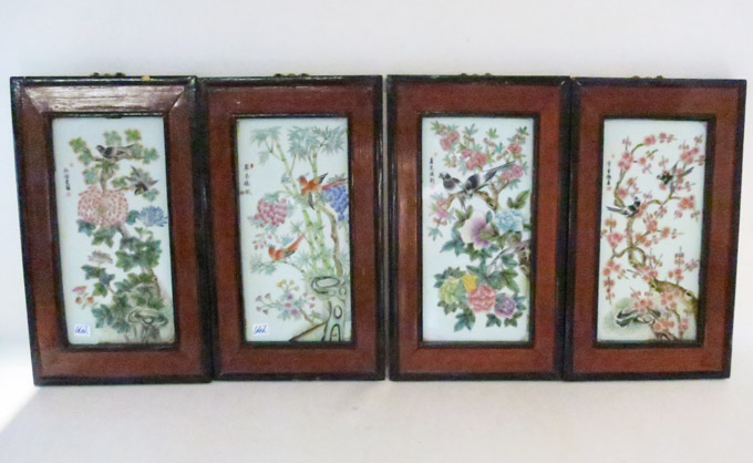 Appraisal: SET OF FOUR CHINESE FRAMED ENAMELED PORCELAIN PLAQUES each depicting