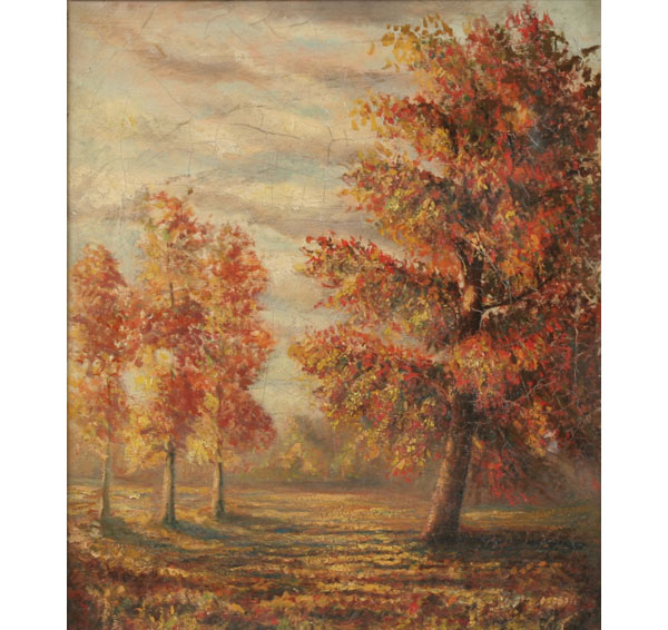 Appraisal: Small Autumn trees regional landscape oil on canvas x unsigned