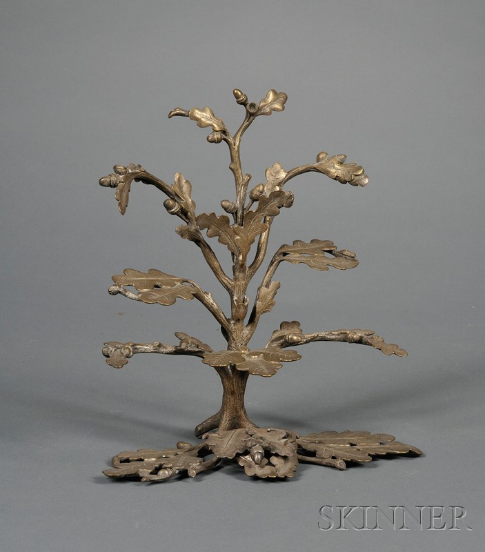 Appraisal: Cast-Brass Tree-form Desk Accessory with Oak Leaves and Acorns probably