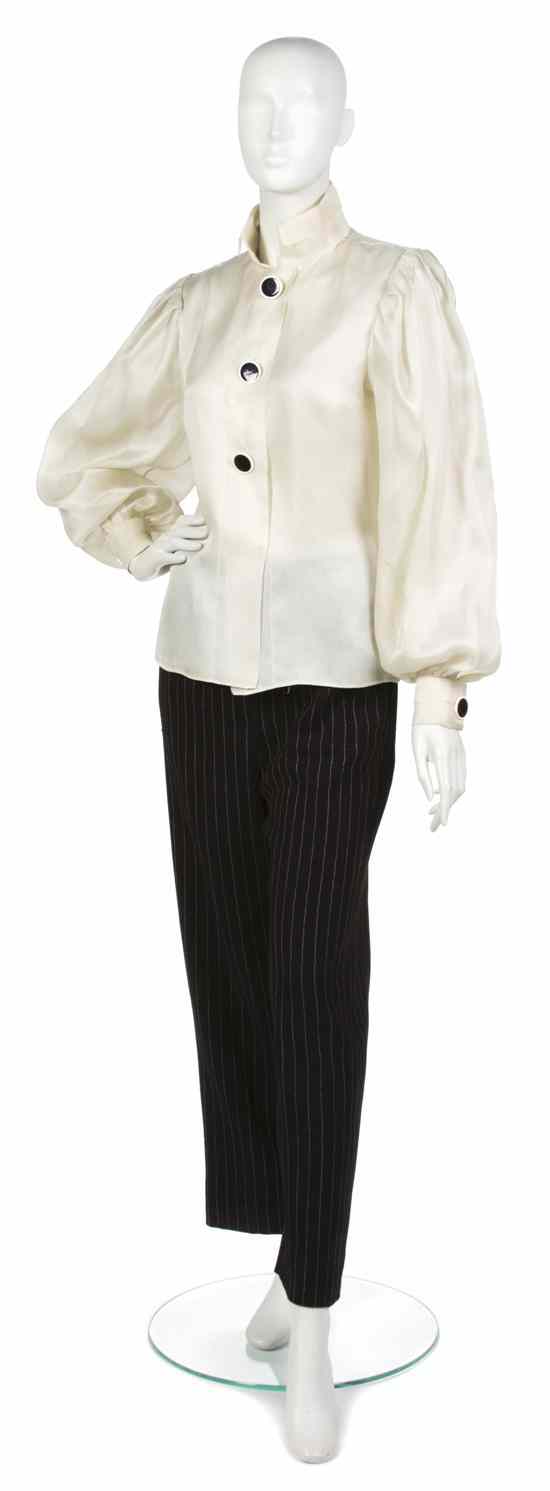 Appraisal: A Pauline Trigere Black and Cream Pant Suit cream pinstripe