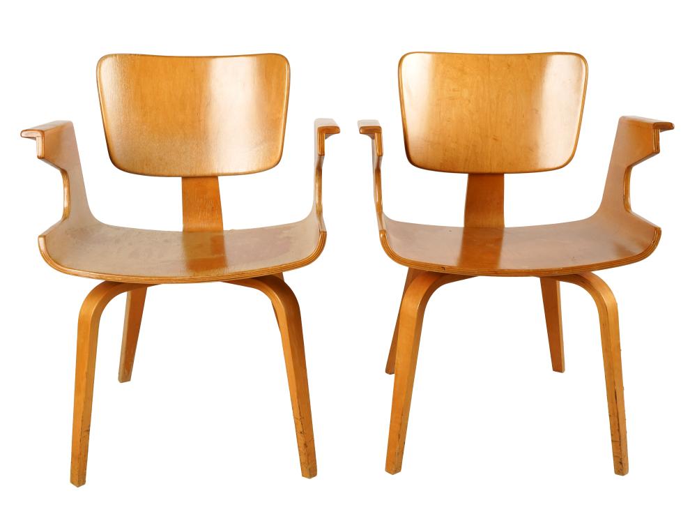 Appraisal: PAIR OF THONET ARMCHAIRS s eight-ply birch plywood one with