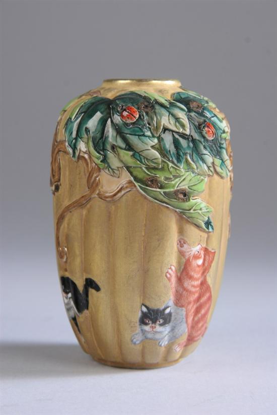 Appraisal: CHINESE FAMILLE VERTE PORCELAIN VASE Qianlong seal mark Three cats