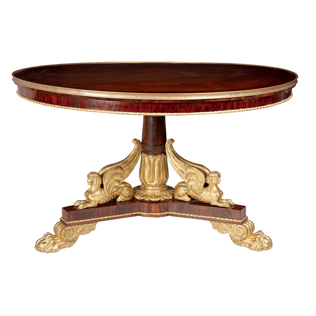 Appraisal: Regency Parcel Gilt Rosewood Center Table Circa The circular brass