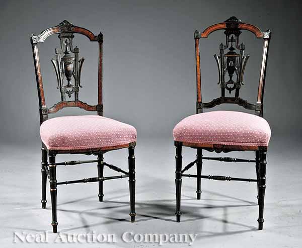 Appraisal: A Pair of American Aesthetic Ebonized and Gilt-Incised Rosewood Ballroom