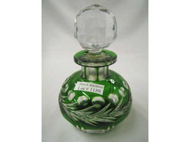 Appraisal: Emerald Cut-to-Clear Cut Glass Perfume Bottle thumbprint vine decor tall