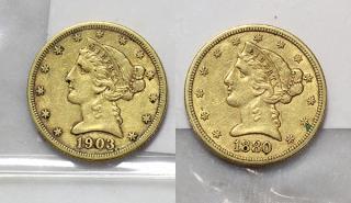 Appraisal: Lot of US Coronet head five dollar gold coins dated