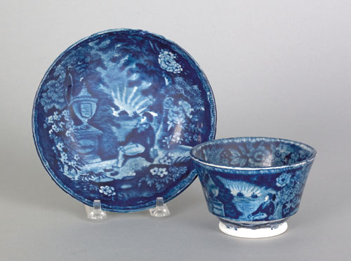 Appraisal: Historical blue Staffordshire cup and saucer th c depicting Lafayette