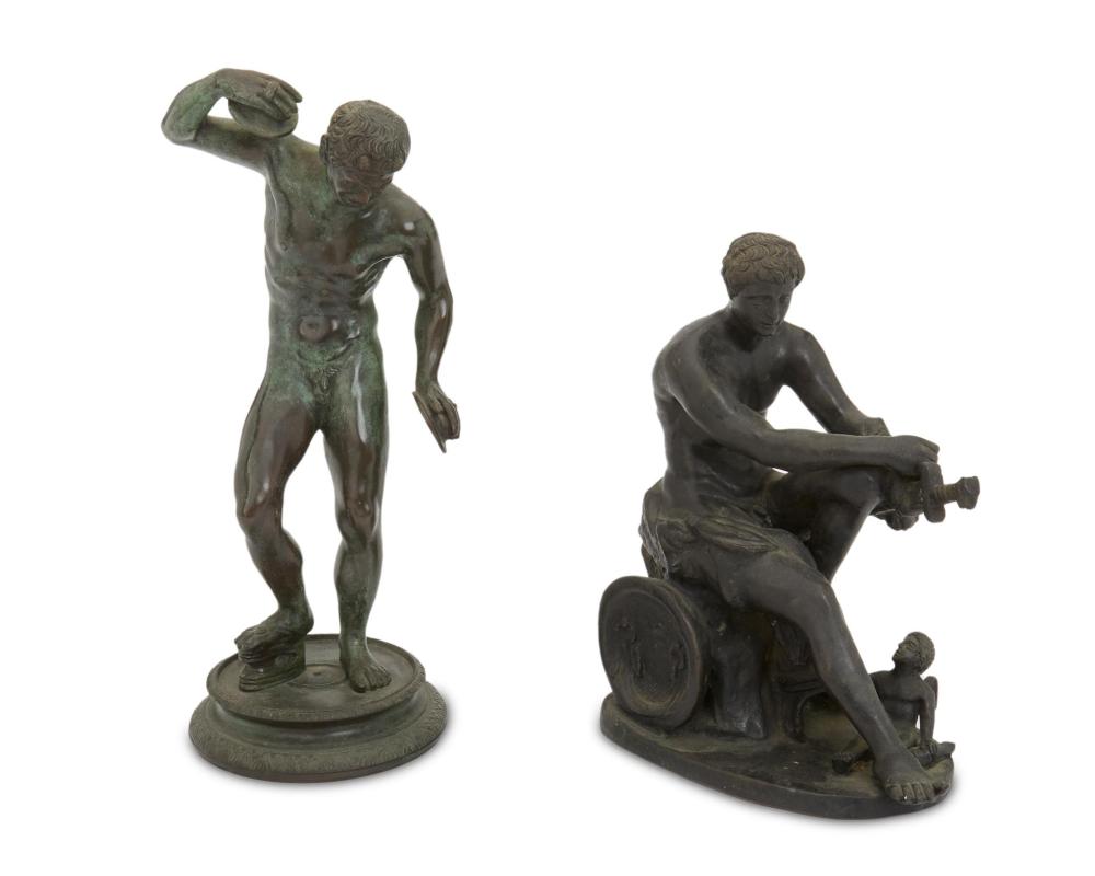 Appraisal: Two bronze Classical-style figures Late th early th Century Appear