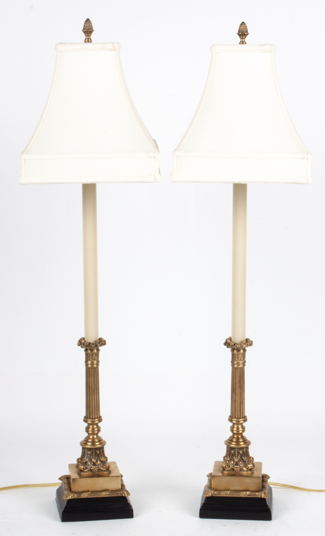 Appraisal: Pair of Regency style brass candlestick lamps in H