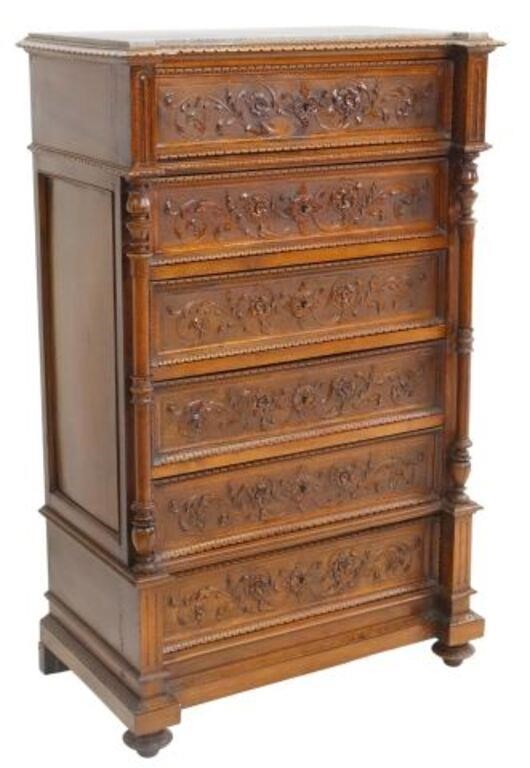 Appraisal: Italian walnut tall chest of drawers late th c inset