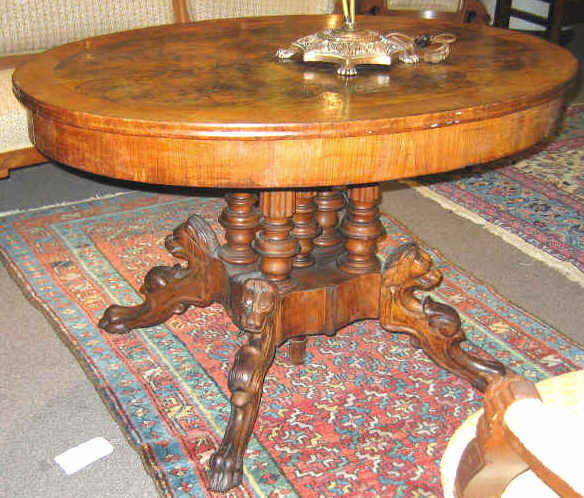 Appraisal: AMERICAN TH CENTURY WALNUT CENTER TABLE Oval burl top with