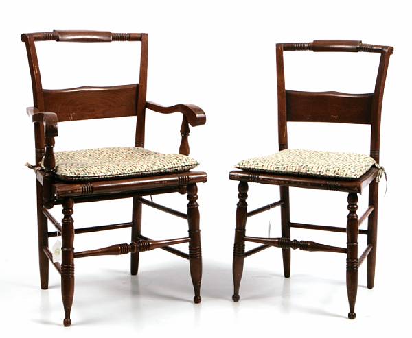 Appraisal: A set of six American stained hardwood and rush seat