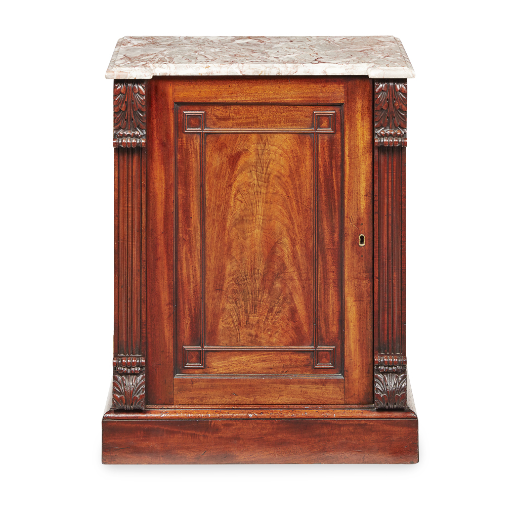 Appraisal: REGENCY MAHOGANY MARBLE TOP SIDE CABINET EARLY TH CENTURY the