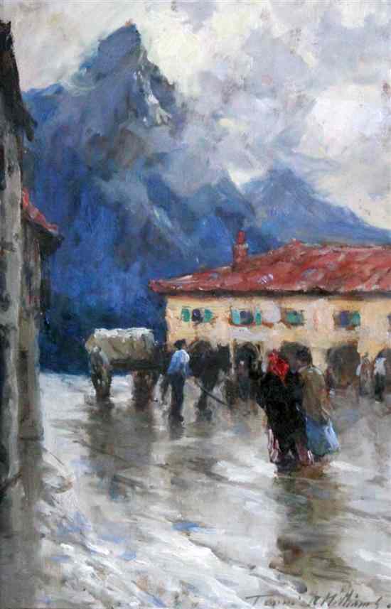 Appraisal: Terrick Williams - oil on board Italian mountain village signed