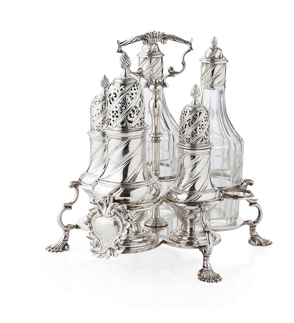 Appraisal: A George II Warwick Cruet Samuel Wheat London of traditional