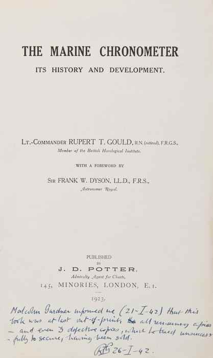 Appraisal: Gould Lt Commander Rupert T The Marine Chronometer Its History