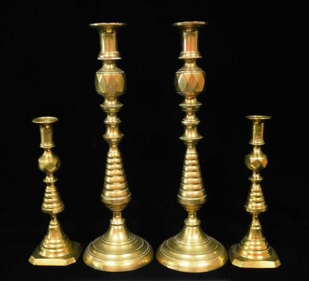 Appraisal: Two early pair of brass candlesticks details include th C