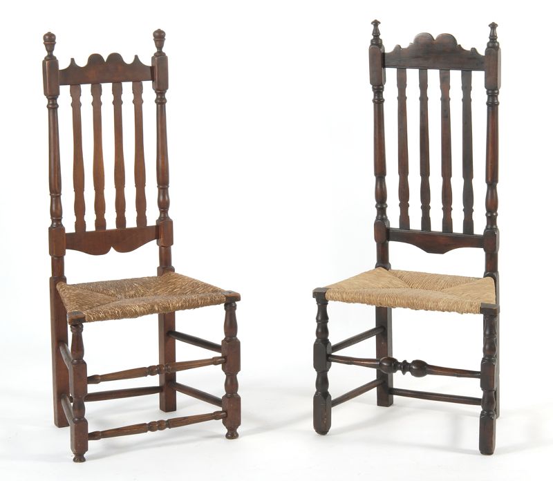 Appraisal: TWO ANTIQUE AMERICAN SPLIT-BANISTERBACK SIDE CHAIRS th CenturyWith rush seats