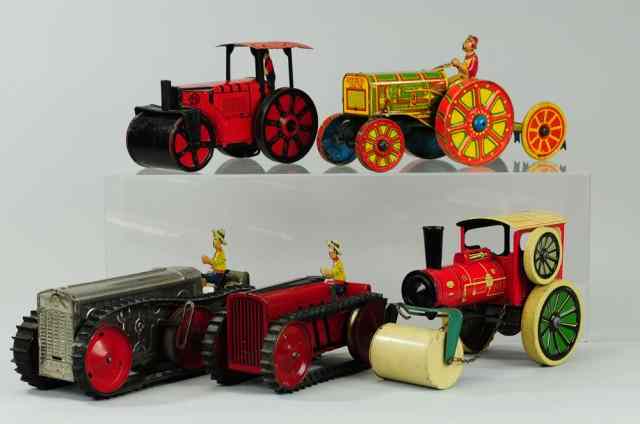 Appraisal: GROUPING OF TIN TOY FARM AND ROAD TRACTORS Most are